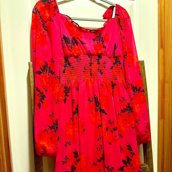 Bright Pink and Orange Betsey Johnson Longsleeve Floral Dress Sz 6 - Picture 1 of 3